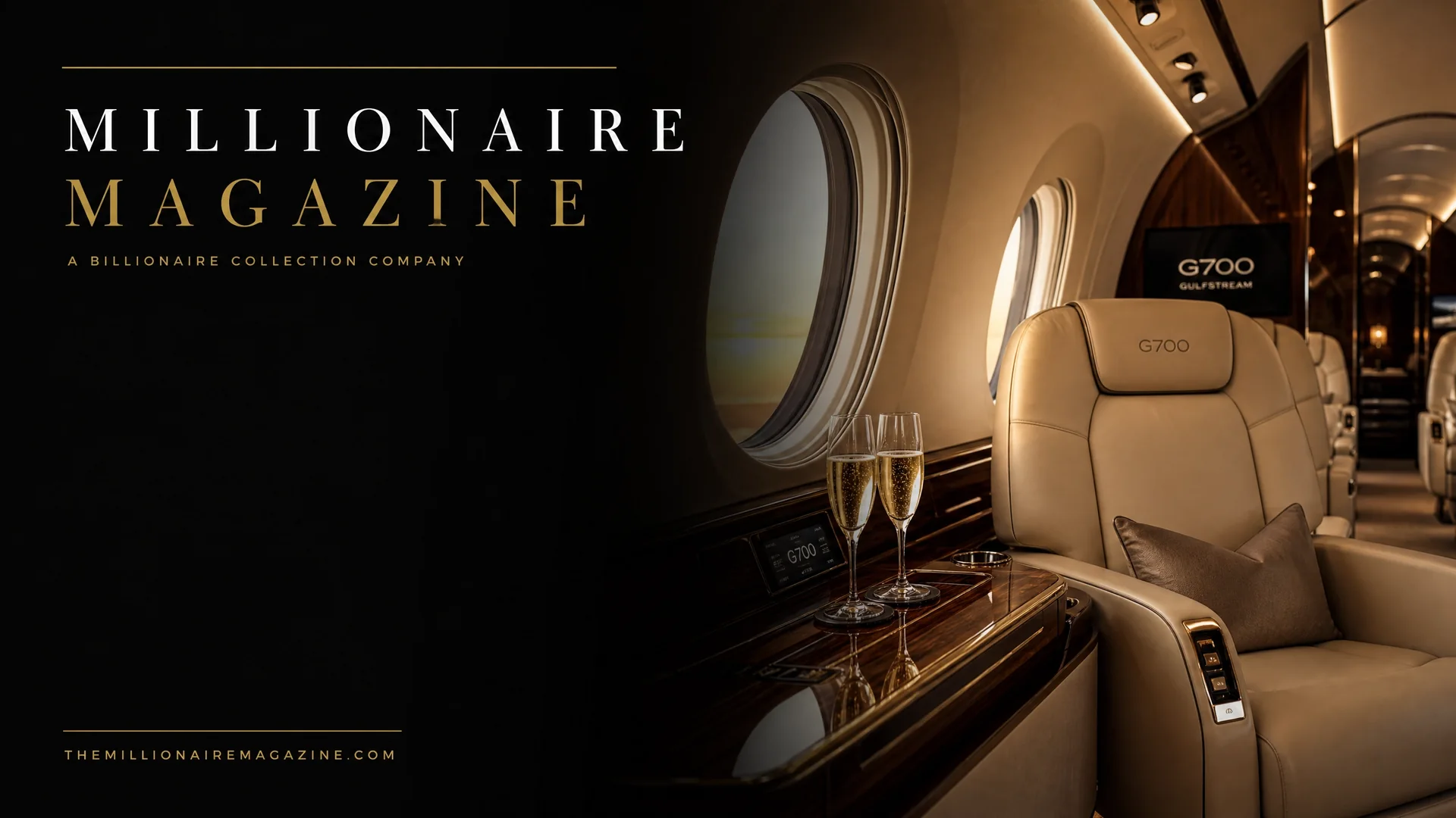 A refined private-jet cabin with bespoke leather seating